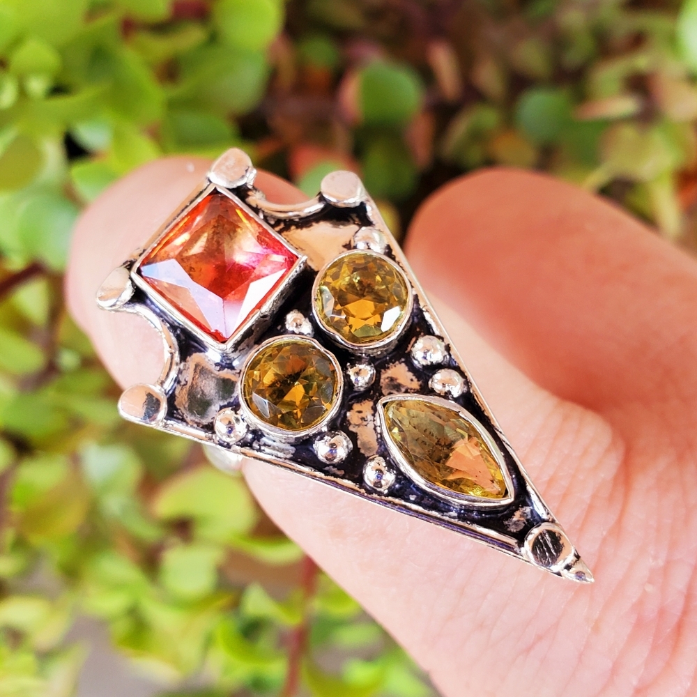 ***Sale*** New Citrine & Bi-Color Tourmaline 925 Silver Arrowhead Ring.